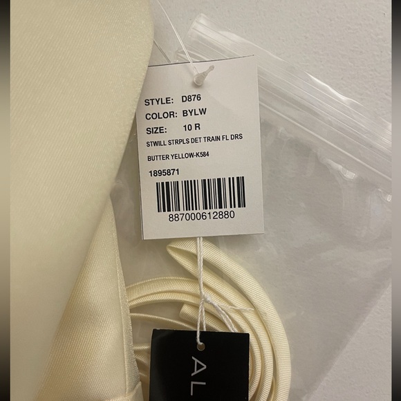 Dessy -Alfred Sung Butter Yellow Gown with Train- size 10 NWT - Picture 4 of 13